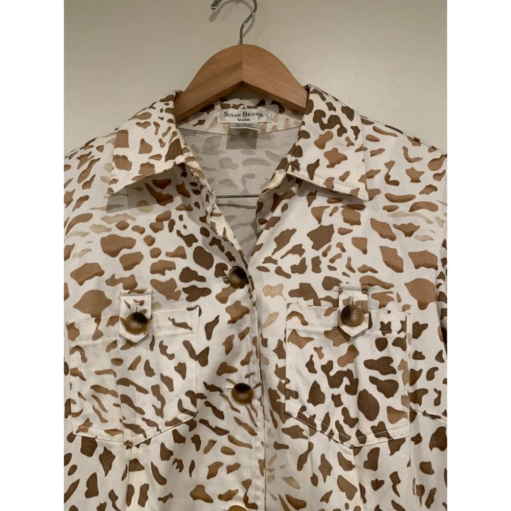 Susan Bristol Vtg Animal Print Safari Jacket Giraffe Leopard Belted Utility sz18